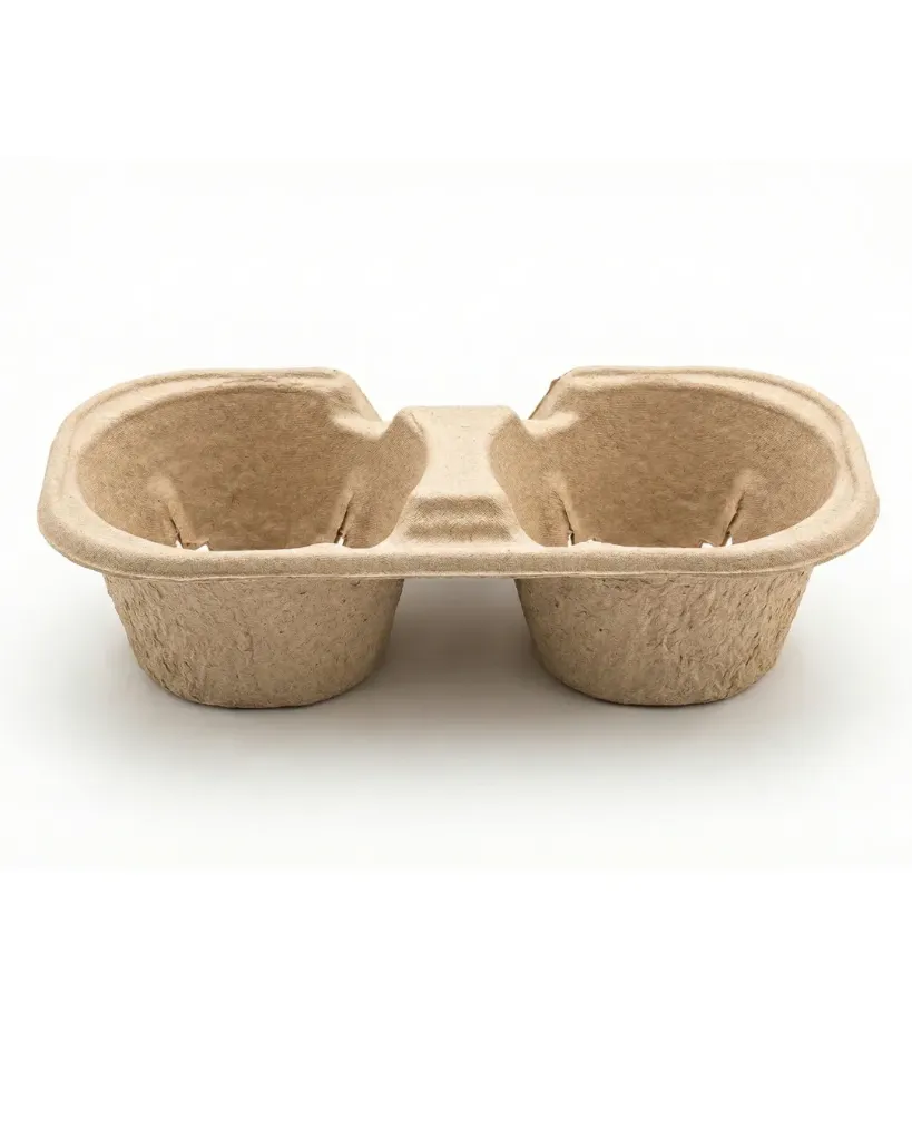 [30.0003] Porte-Gobelets 2 Trous en Cellulose Moulée - 22x12x4 cm (Carton de 480 pcs)