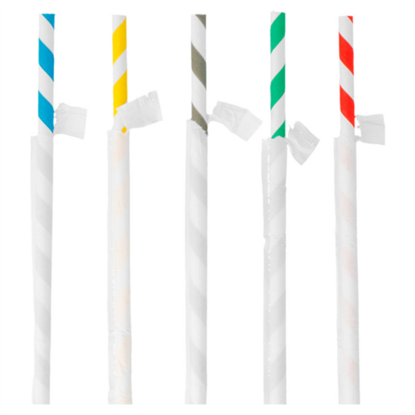 Pailles en Papier Droites (Sous Sachets) - 20 cm Assorti (Carton de 3000 pcs)