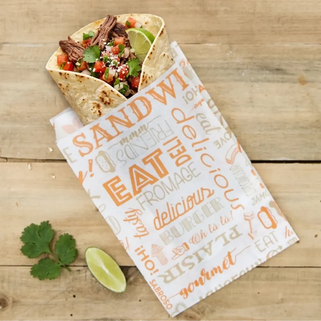 [60.0002] Sachet à Tacos "Orange Parole" - 12+7x18 cm (Paquet de 500 pcs)