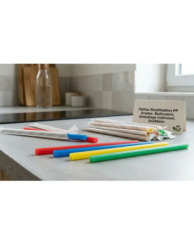[30.0027] Pailles Réutilisables PP Multicolores - Ø 8 mm x 24 cm (Paquet de 500 pcs)