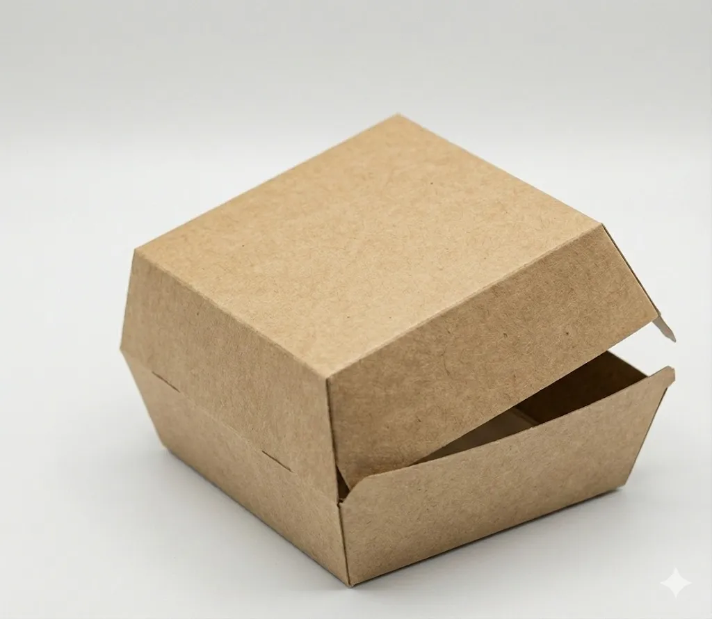 [50.0034] Boîte Hamburger Kraft Premium (Cannelure F), Taille M (115x115x90mm), Carton de 150 pièces