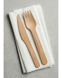 Kit Couverts en Bois Fourchette/Couteau/Serviette - 16 cm